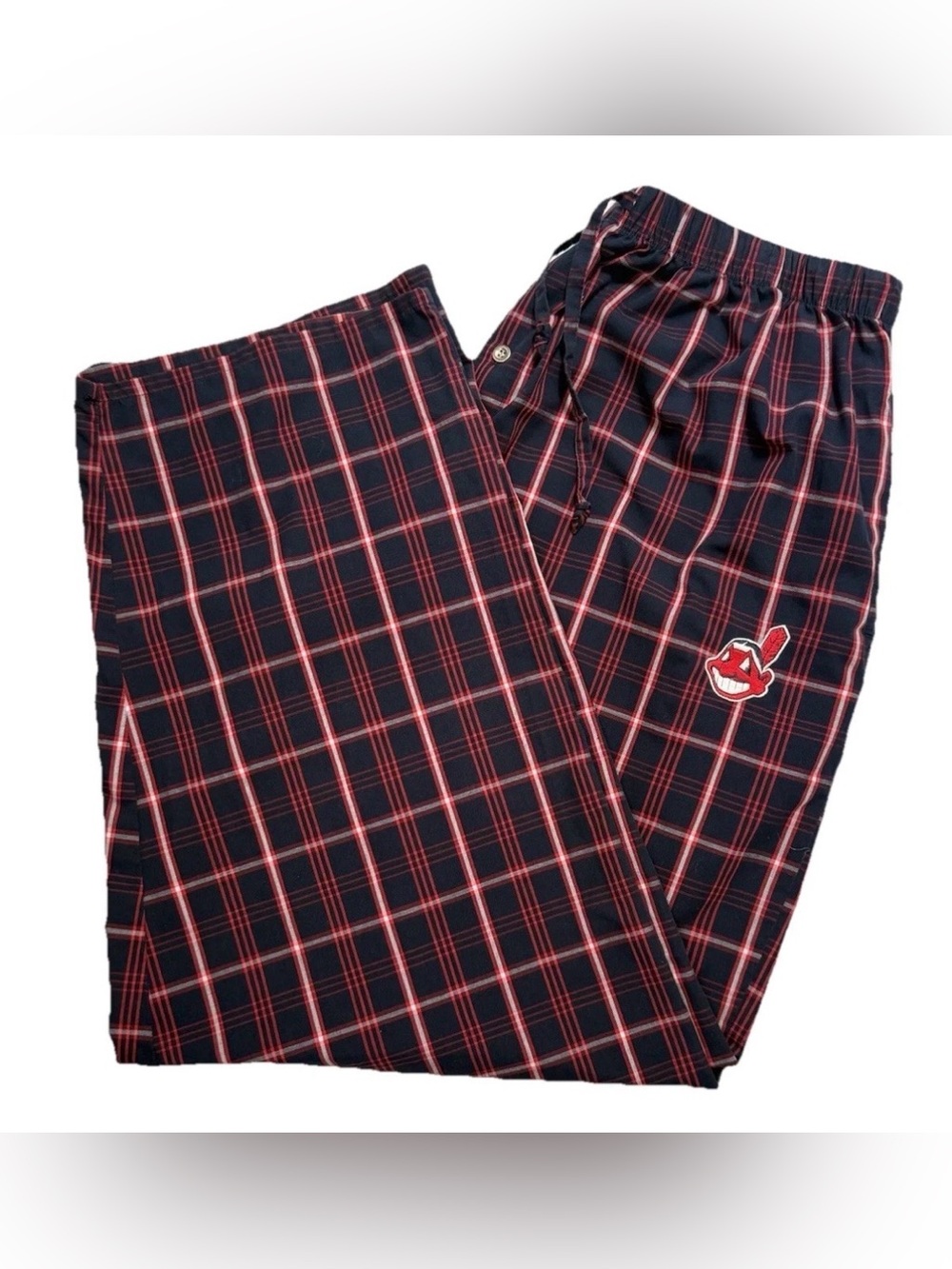 Cleveland Indians MLB Blue Plaid Pajama Pants Men's XXL Embroidered 32x31